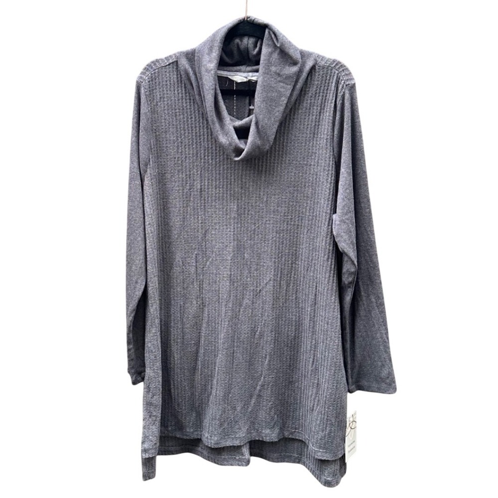 Harmony Balance Womens 2X Gray Waffle Knit Cowl Neck Tunic Top CHB1122X NEW